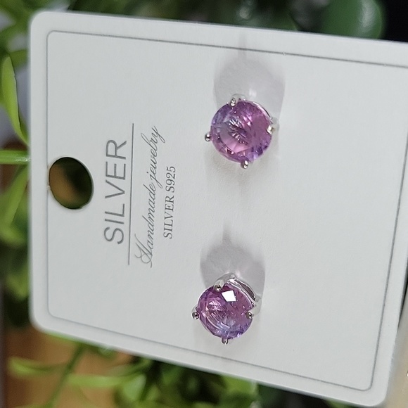Genuine Purple Tourmaline Stud Earrings, S925 - Picture 3 of 10